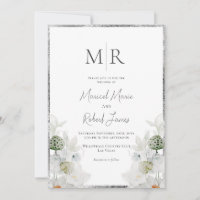 Einladung zur White Lilly Botanical Monogram Hochz