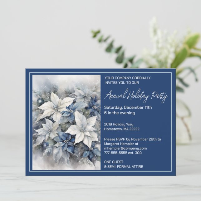 Einladung zur White Poinsettia Holiday Party (Stehend Vorderseite)