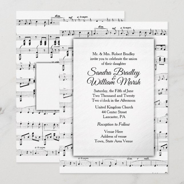 Einladung zur White Sheet Music Wedding (Vorne/Hinten)