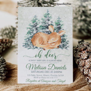 Einladung zur Winter Woodland Animal Deer Baby Dus