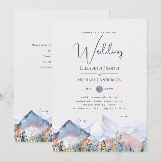 Einladung zur Winterhochzeit in der Bergwelt (Vorne/Hinten)