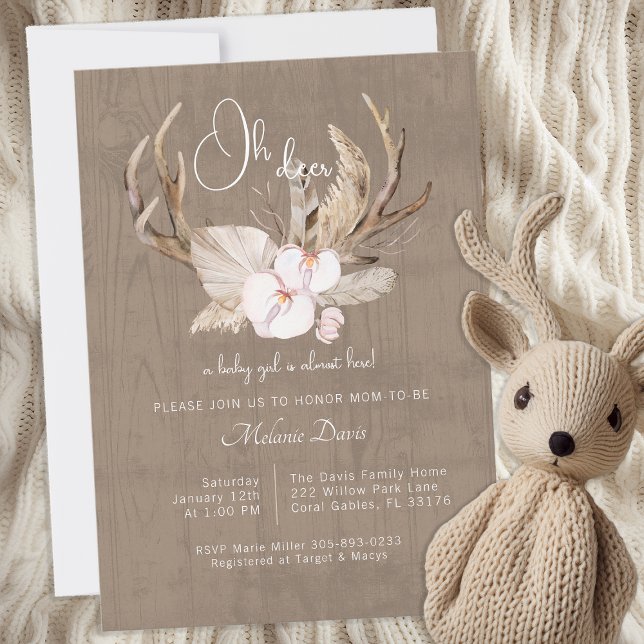 Einladung zur Woodland Watercolor Hirschdusche - (Rustic Nature Loving Baby Shower Invitation)