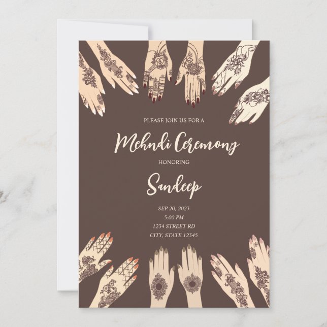 Einladung zur Zeremonie in Mehndi (Vorderseite)