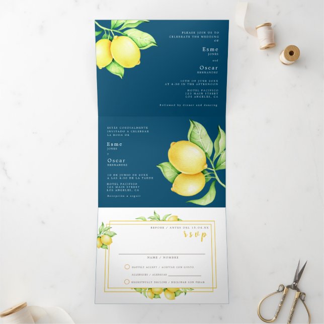 Einladung zur zweisprachigen Hochzeit - Zitronen a (Innenseite)