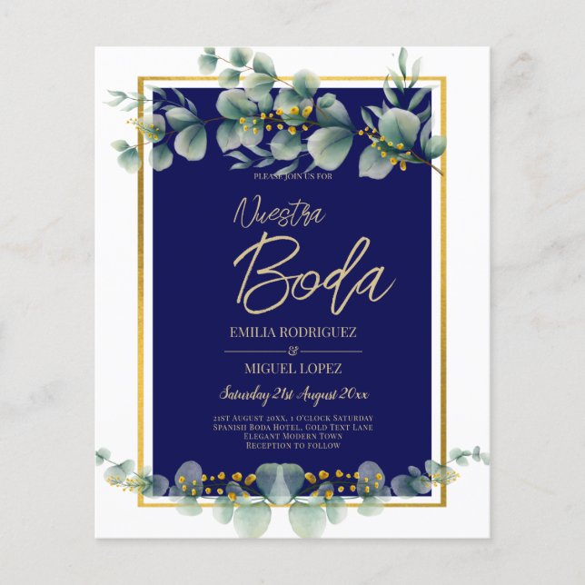 Einladungen De Boda Elegantes Navy Blue Gold Flyer (Vorne)