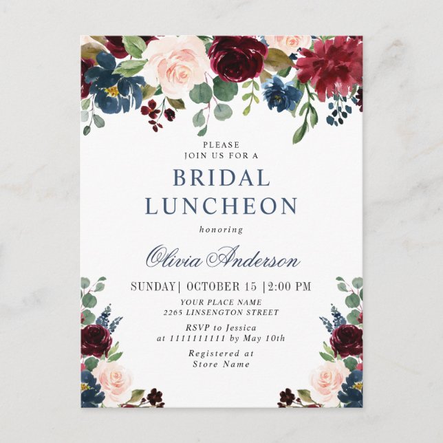 Einladungen der Burgunder Marine BRIDAL LUNCHEON (Vorderseite)