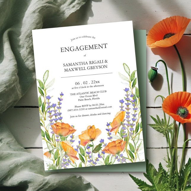 Einladungen der Partnerin (Engagement invitations watercolor wildflowers art by Victoria Grigaliunas of Do Tell A Belle)