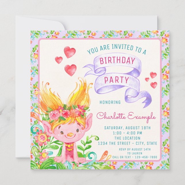 Einladungen der Troll Birthday Party (Vorderseite)