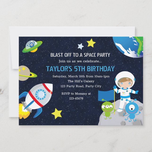 Einladungen des Astronauten zum Geburtstag (Jungen (Vorderseite)