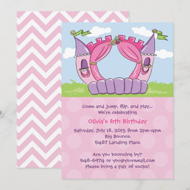 Einladungen des Bounce House: Prinzessin Birthday  (Vorne/Hinten)