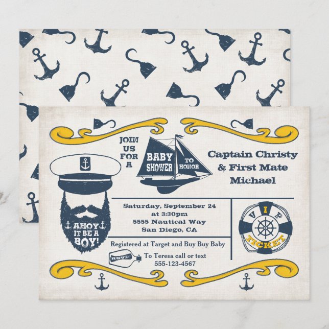 Einladungen für alte Matrosen Nautical Baby Shower (Vorne/Hinten)