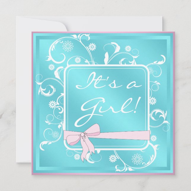 Einladungen für Aquamarine Pink White Baby Girl Du (Vorderseite)