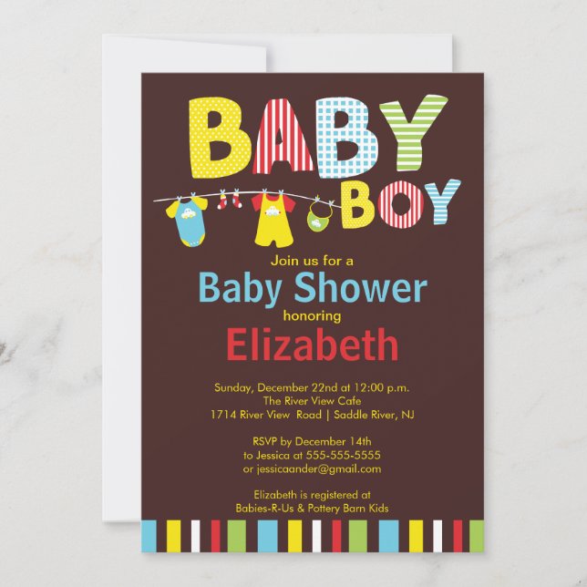 Einladungen für Baby Boy Baby Shower (Vorderseite)