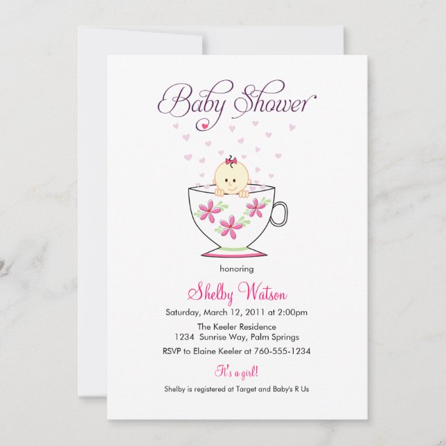 Einladungen für Baby in Tea Cup Baby-Dusche (Vorderseite)