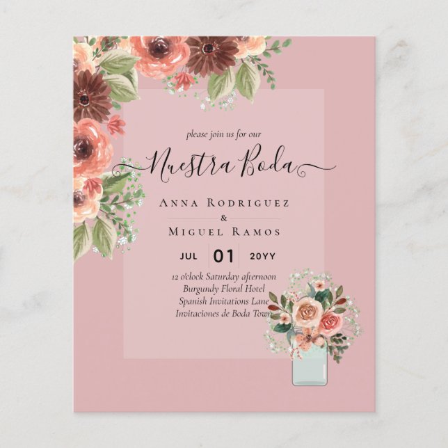 Einladungen für Boda Pink Blumenzettel Flyer (Vorne)