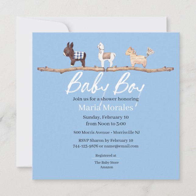Einladungen für Boho Animals Baby Boy Shower (Vorderseite)