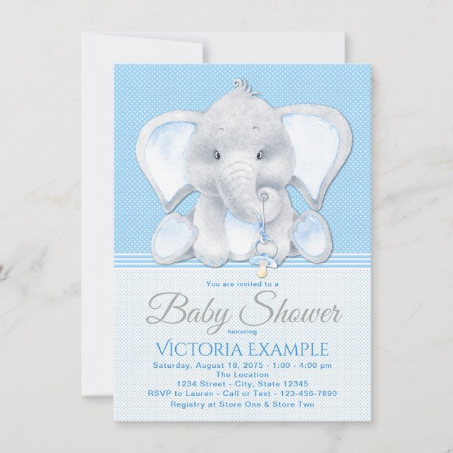 Einladungen für Boy Baby Elephant Baby Shower (Vorderseite)