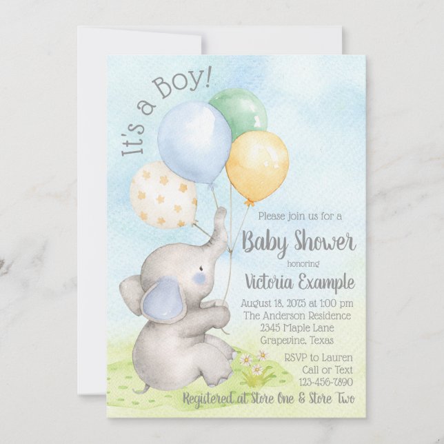 Einladungen für Boy Baby Elephant Baby Shower (Vorderseite)
