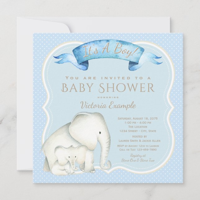 Einladungen für Boy Elephant Baby Shower (Vorderseite)
