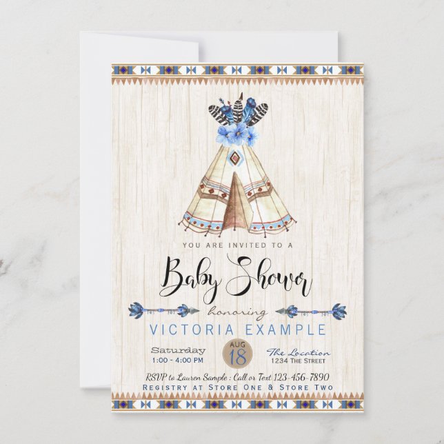 Einladungen für Boys Teepee Tribal Baby Shower (Vorderseite)