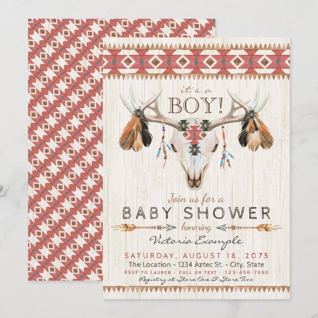 Einladungen für Boys Tribal Skull Baby Shower (Vorne/Hinten)