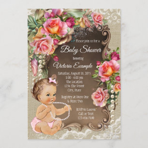 Einladungen für Burlap Lace Pearl Rustic Baby Show