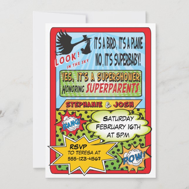 Einladungen für Comic Book Baby Shower (Vorderseite)