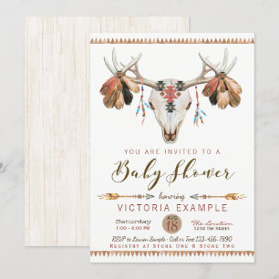 Einladungen für das Baby Boho Tribal Deer Skull