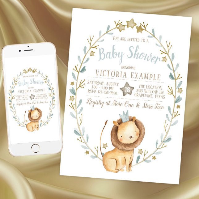 Einladungen für das Baby Lion Prince (Lion Prince Baby Shower Invitations. Instant download and printed invitations available.)