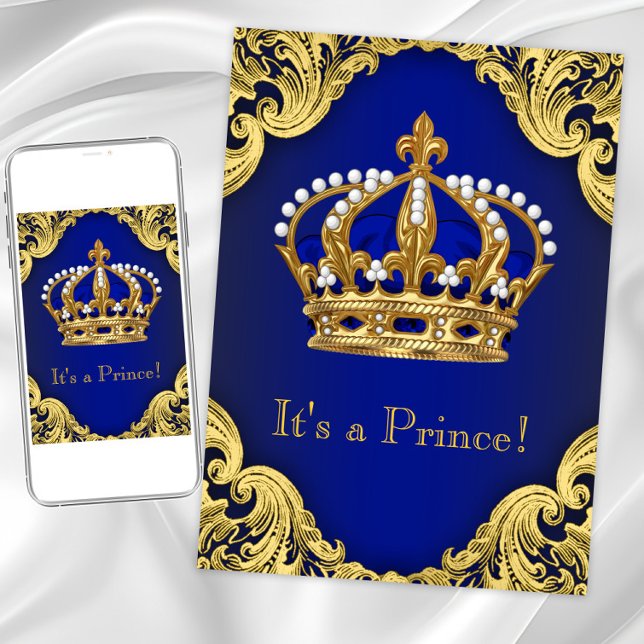 Einladungen für das Royal Prince Baby (Royal blue gold prince crown any occasion invitation.)