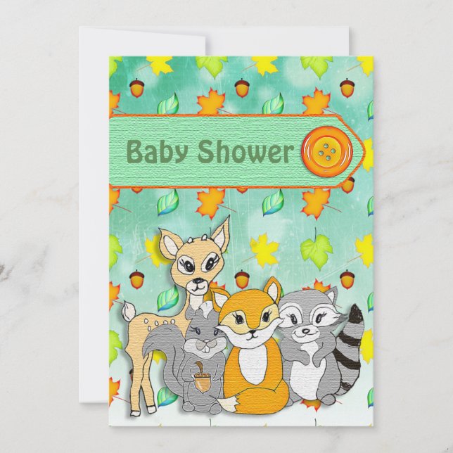 Einladungen für die Baby-Dusche von Waldtieren (Vorderseite)
