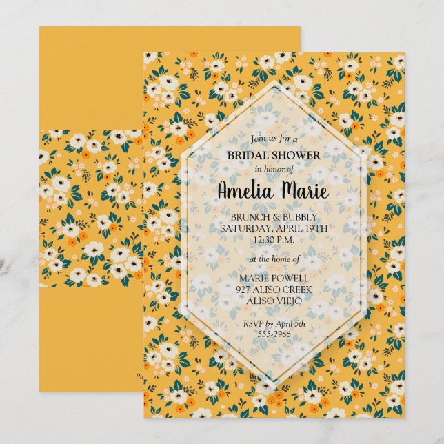 Einladungen für die Brauerei White Gold Floral Bri (Vorne/Hinten)