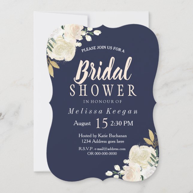 Einladungen für die Dusche in Navy Blue und Blush  (Vorderseite)