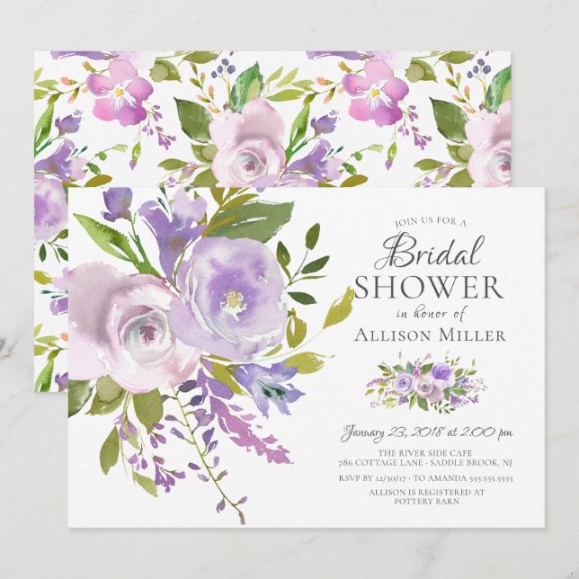 Einladungen für die Dusche von Lavendel Floral Bri (Vorne/Hinten)
