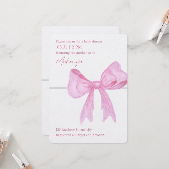 Einladungen für die Dusche von Pink Ribbon (Vorderseite/Rückseite Beispiel)