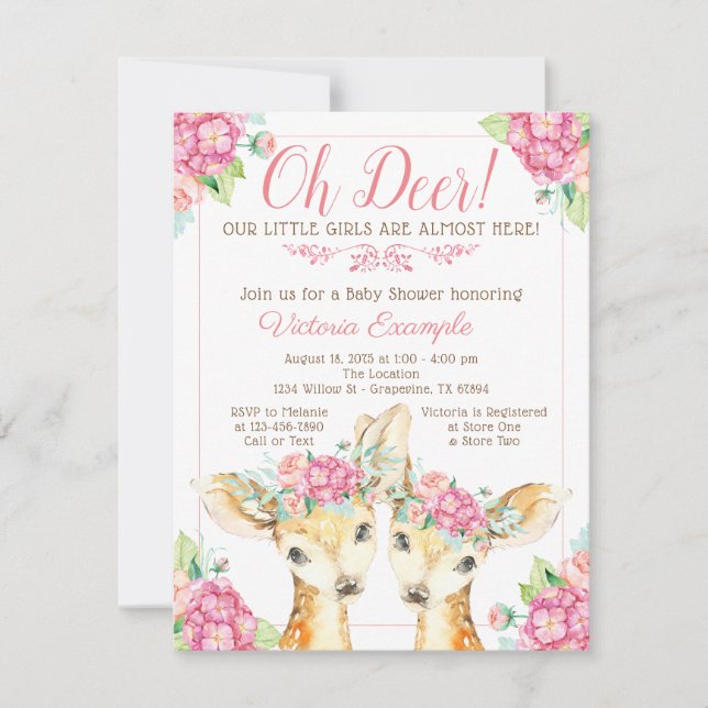 Einladungen für die Dusche von Twin Girl Deer (Vorderseite)