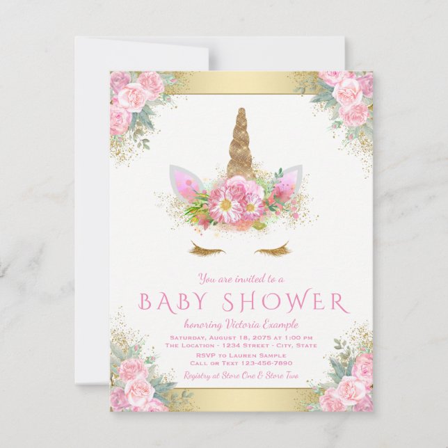 Einladungen für die Dusche von Unicorn Face Baby (Vorderseite)