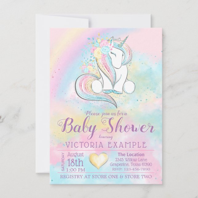 Einladungen für die Dusche von Unicorn Rainbow (Vorderseite)