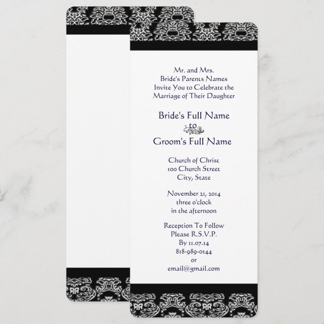 Einladungen für die Hochzeit von Monogram Black Da (Vorne/Hinten)