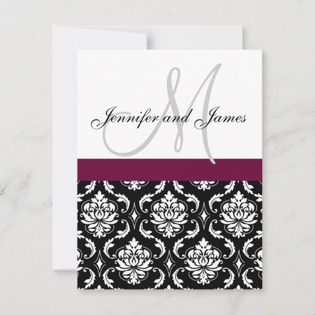 Einladungen für die Hochzeit von Monogramm-Damast (Vorderseite)