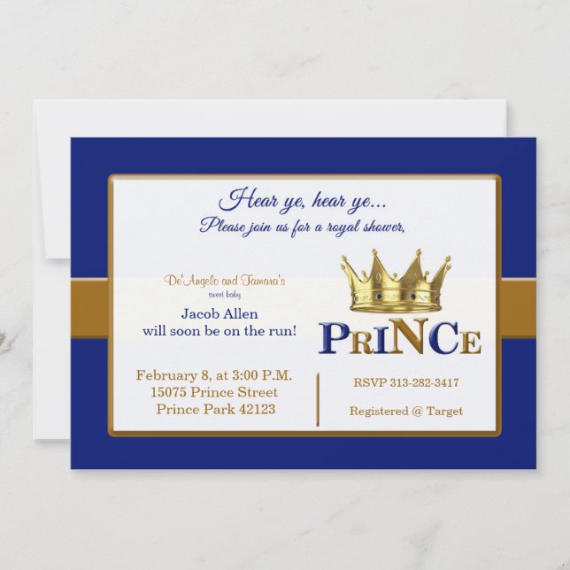 Einladungen für die Royal Prince Babydusche (Vorderseite)