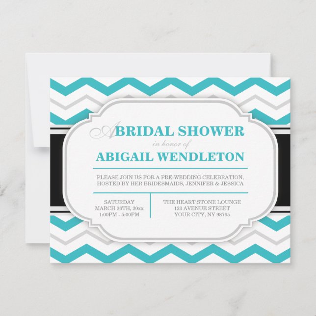 Einladungen für die Zickzack Bridal Dusche in Grau (Vorderseite)