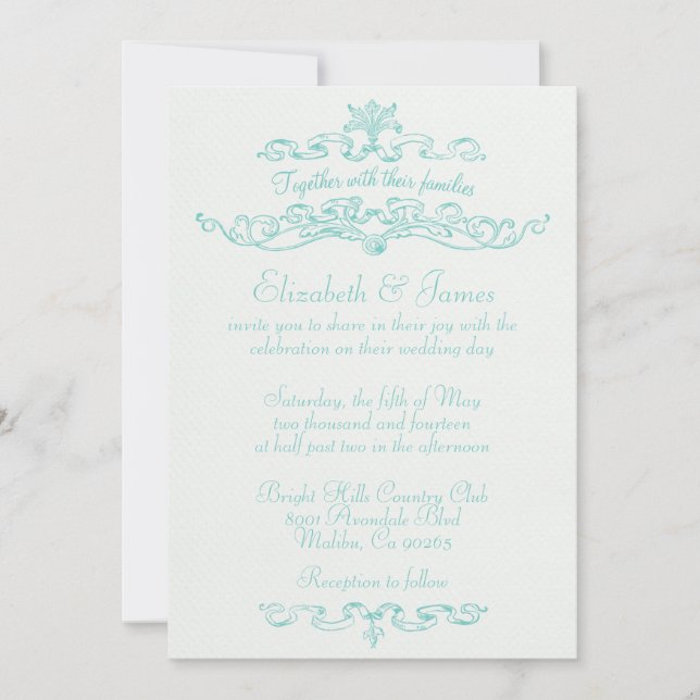 Einladungen für eine Hochzeit in Luxus-Aqua (Vorderseite)