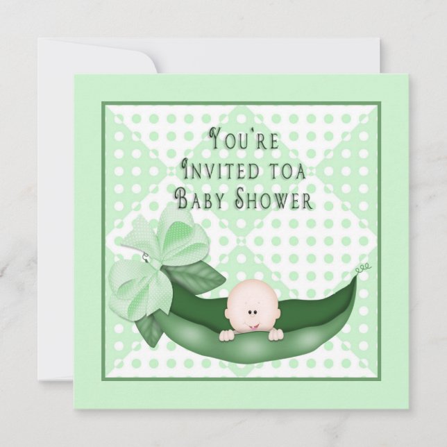 Einladungen für eine süße Pea Baby-Dusche (grün) (Vorderseite)