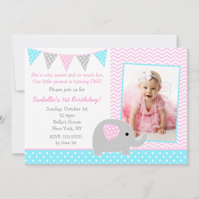 Einladungen für Elefanten Foto Geburtstagsparty (Vorderseite)