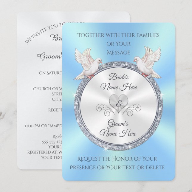 Einladungen für hellblaue und weiße Hochzeiten (Vorne/Hinten)