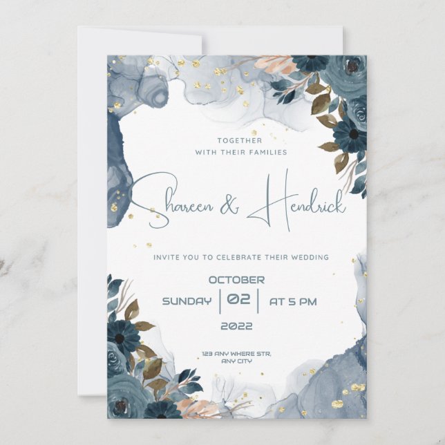 Einladungen für Hochzeiten Alkohol Tinte Blumenunt (Vorderseite)