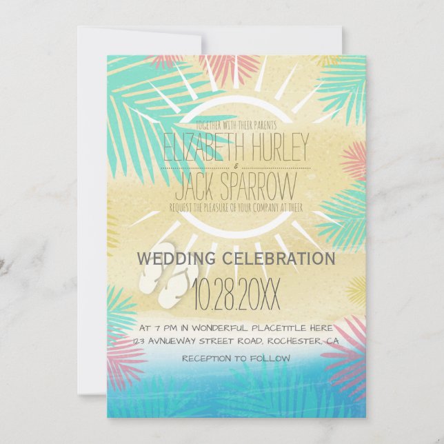 Einladungen für Hochzeiten im Sommer am Strand (Vorderseite)