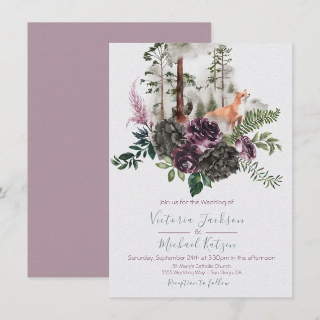 Einladungen für Hochzeiten im Waldwald (Vorne/Hinten)