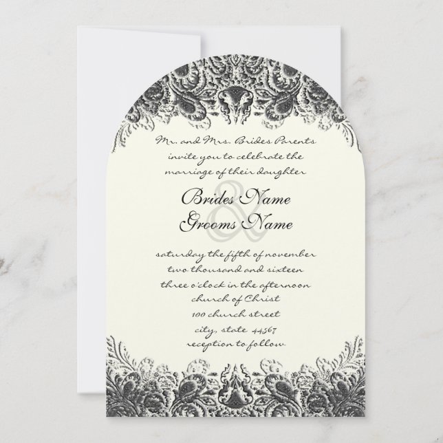 Einladungen für Hochzeiten in Black and Ivory Pais (Rückseite)
